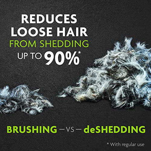 FURminator deshedding tool topcoat-undercoat reach helps reduce surface shedding on furniture.