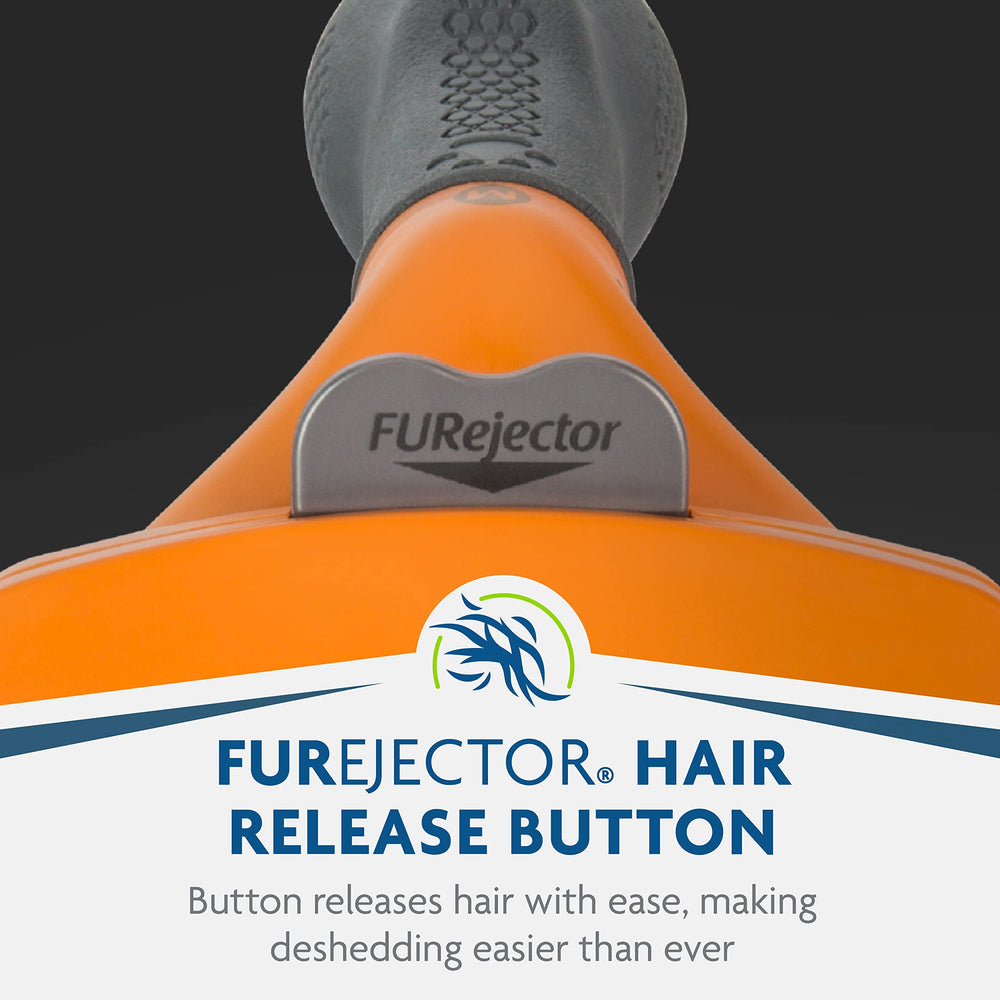 FURminator double-coat friendly deshedding tool helps reduce shed in multi-coat dogs