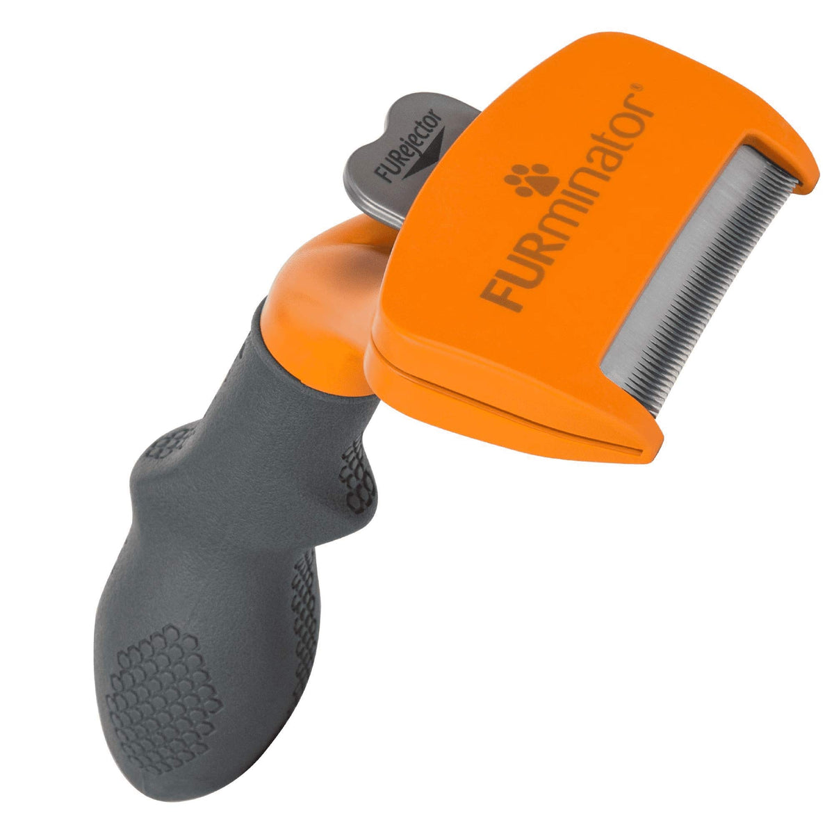 FURminator ergonomic-handle image showing comfortable deshedding of loose fur