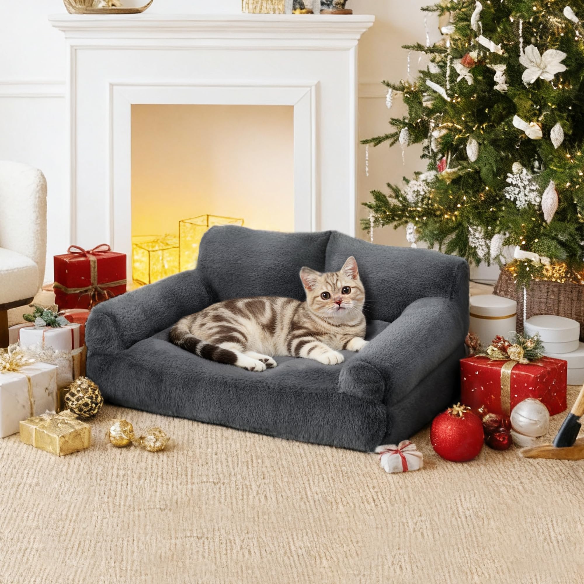 FURMORENE cat bed showing raised edges for neck support during curling naps