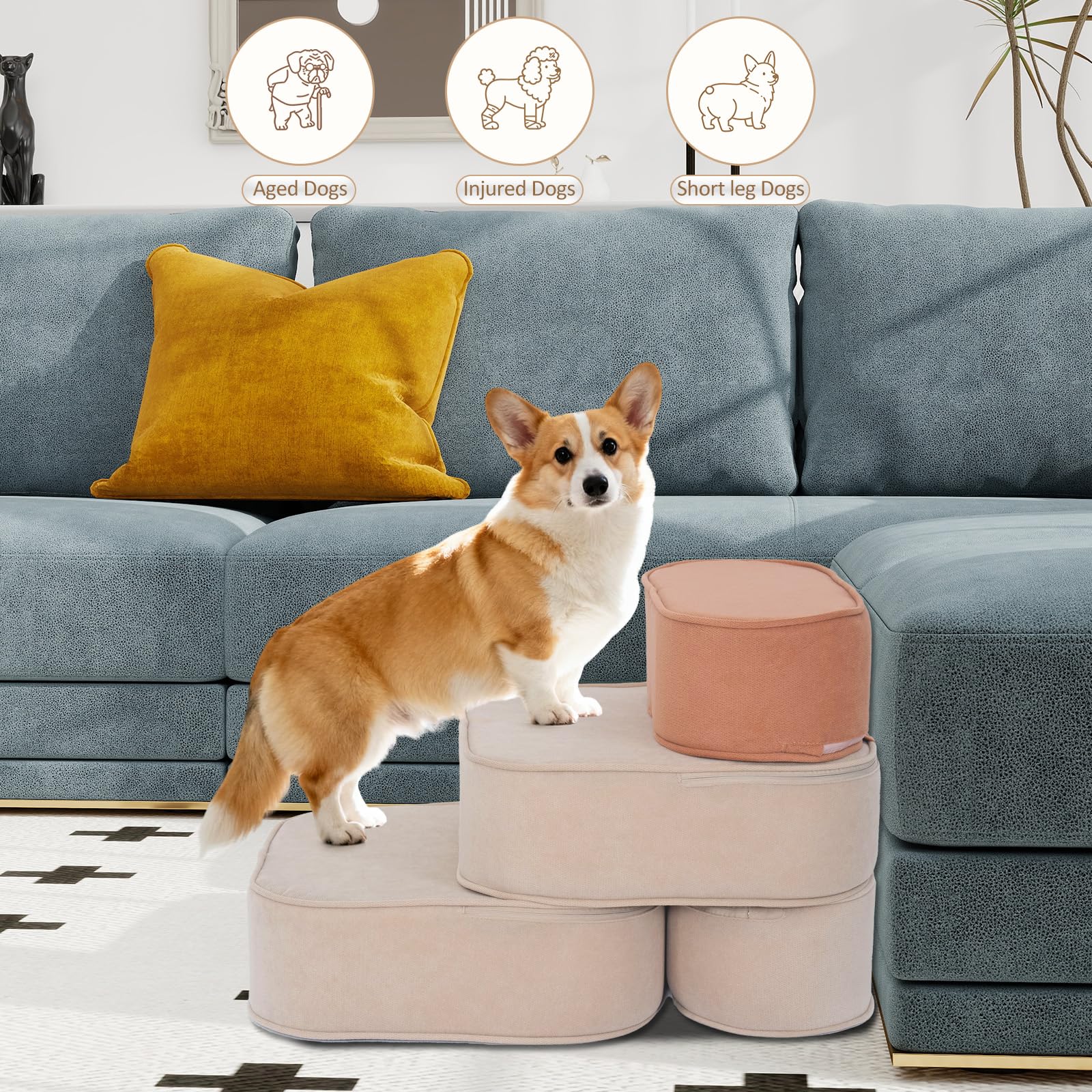 FURNAWAY dog stairs high-density-foam provides sturdy yet comfortable support.