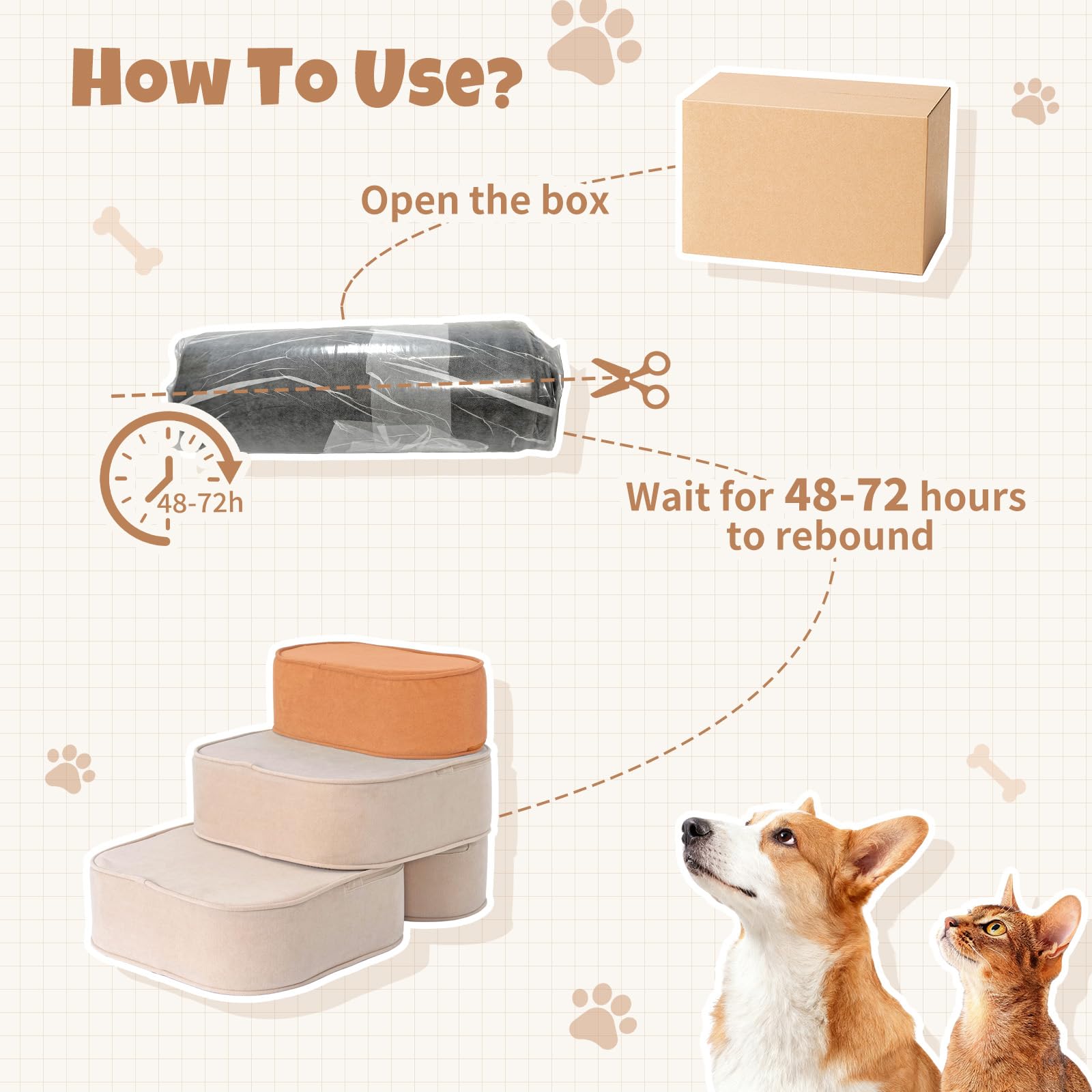 FURNAWAY dog stairs mixed-color-design blends with home decor while remaining functional.