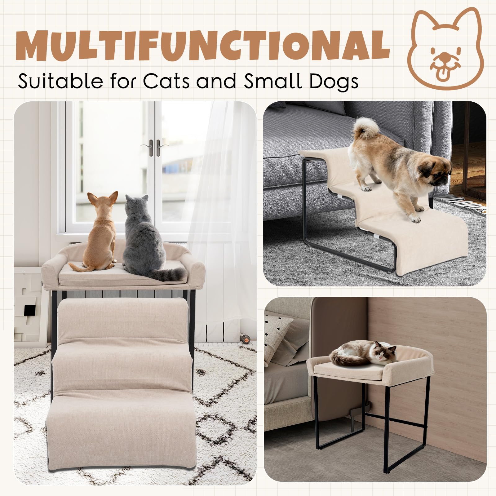 FURNAWAY dog window perch stairs anti-slip base ensures stable footing on floors