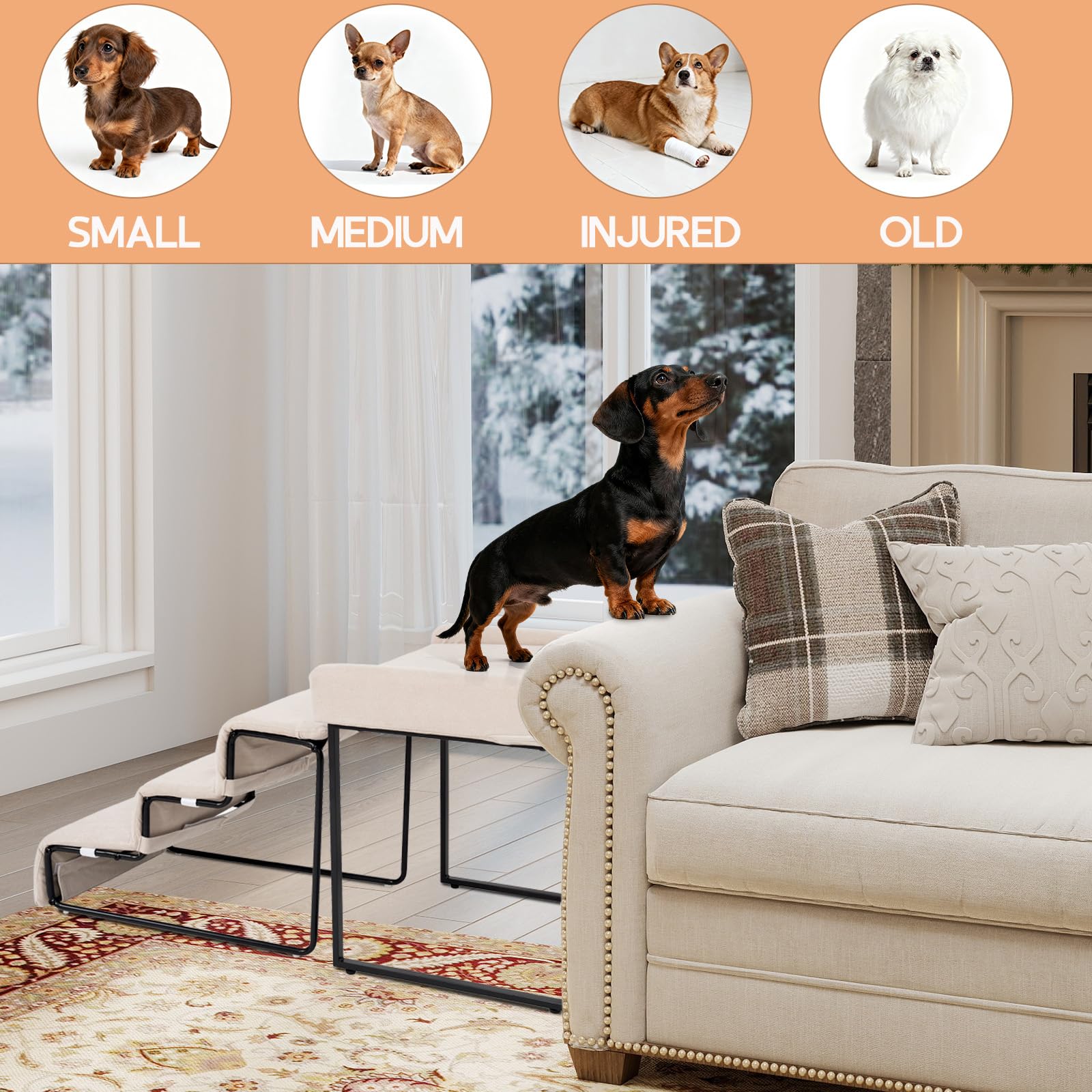 FURNAWAY dog window perch stairs foam-padded steps cushion joints during climbs