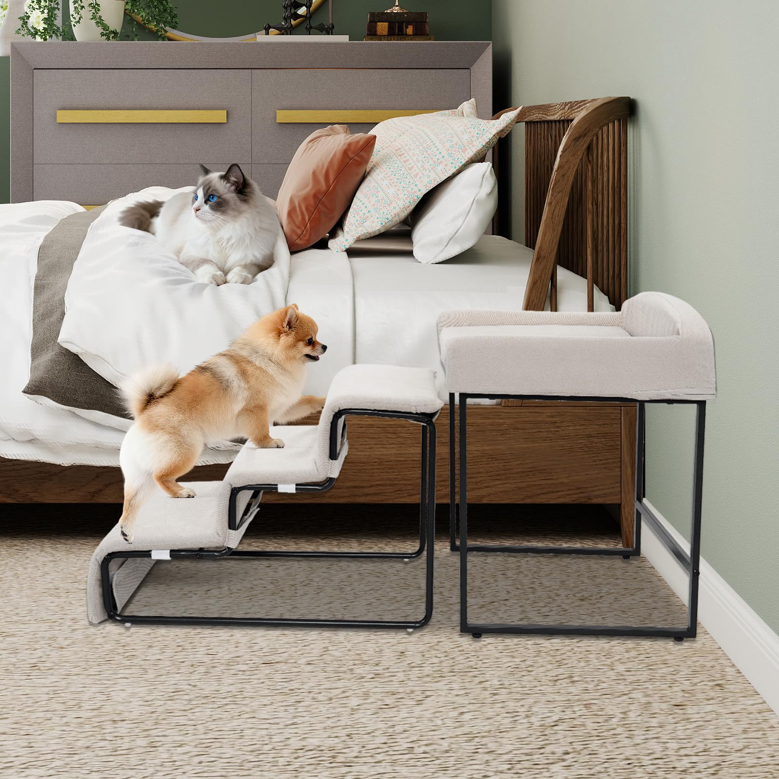 FURNAWAY dog window perch stairs removable cover for easy washing