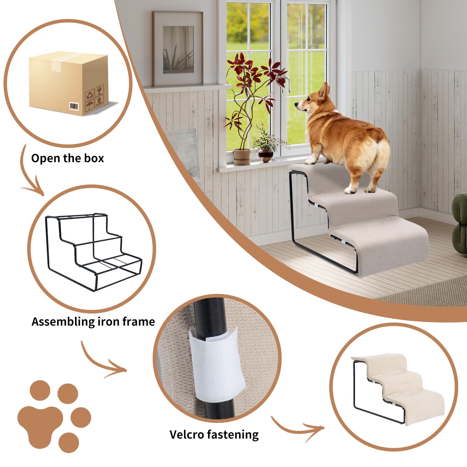 FURNAWAY stairs step-depth-width optimizes pet comfort for turning and leg extension