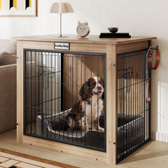 FurnPulse dog crate end table assembly view, sturdy oak wood, easy setup.