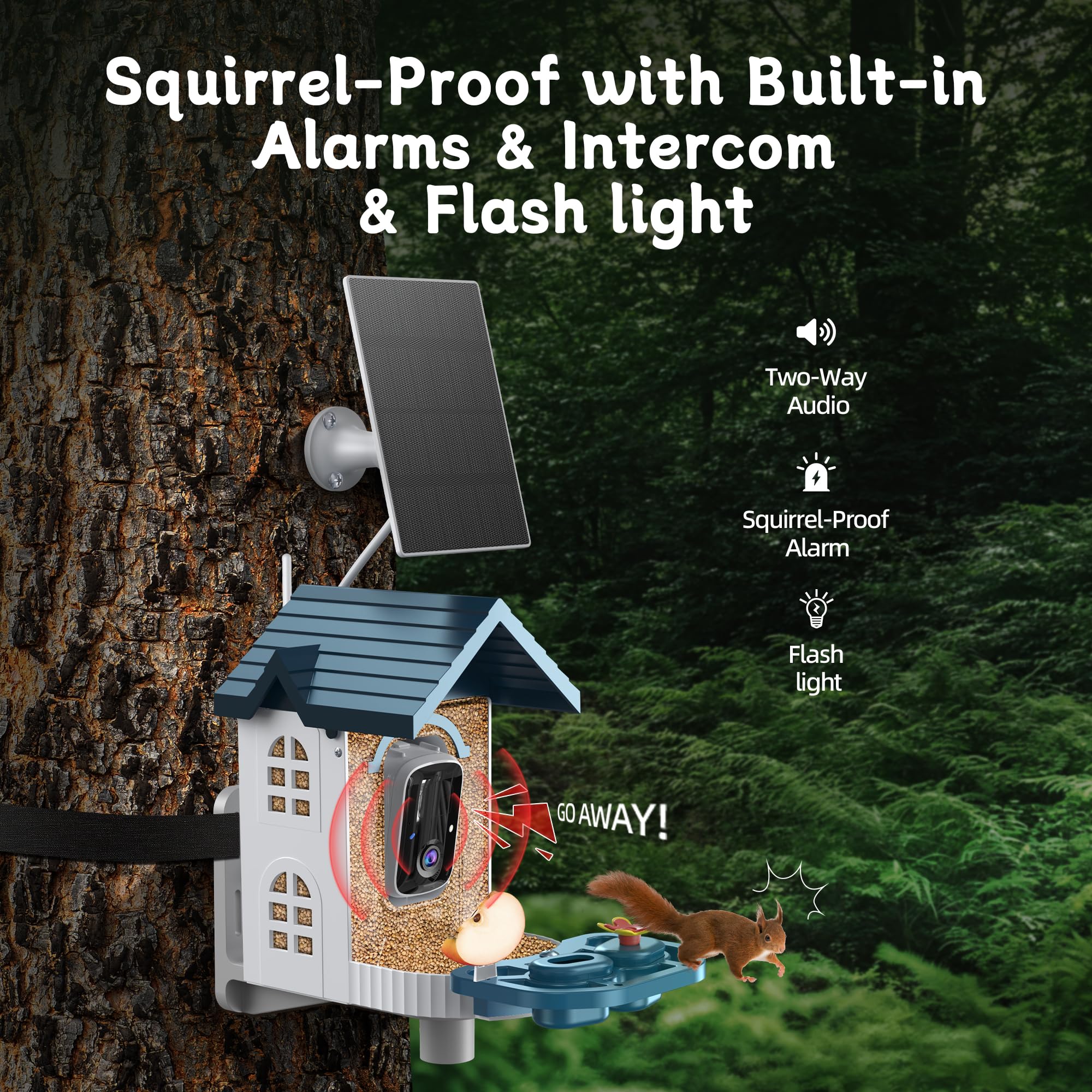 FUROBAG squirrel-proof alarm and flash protects feeder from intruders