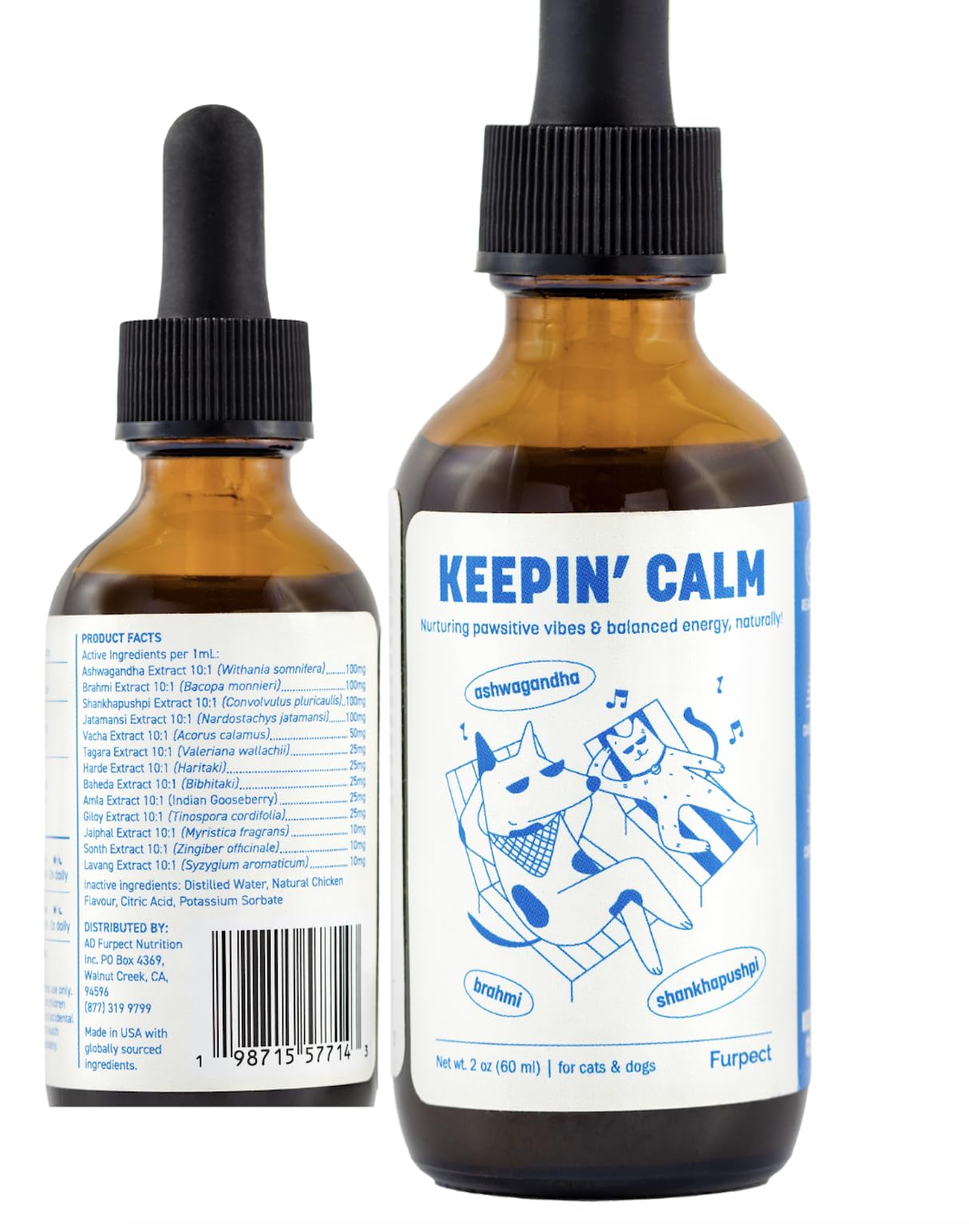 Furpect Keepin' Calm ashwa bottle close-up may support pet calm during stress