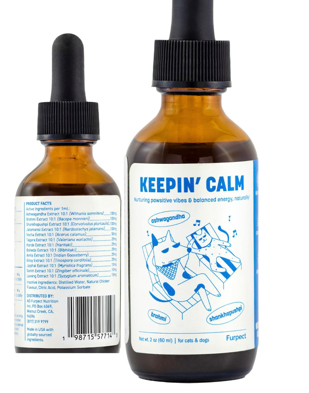 Furpect Keepin' Calm ashwa bottle close-up may support pet calm during stress