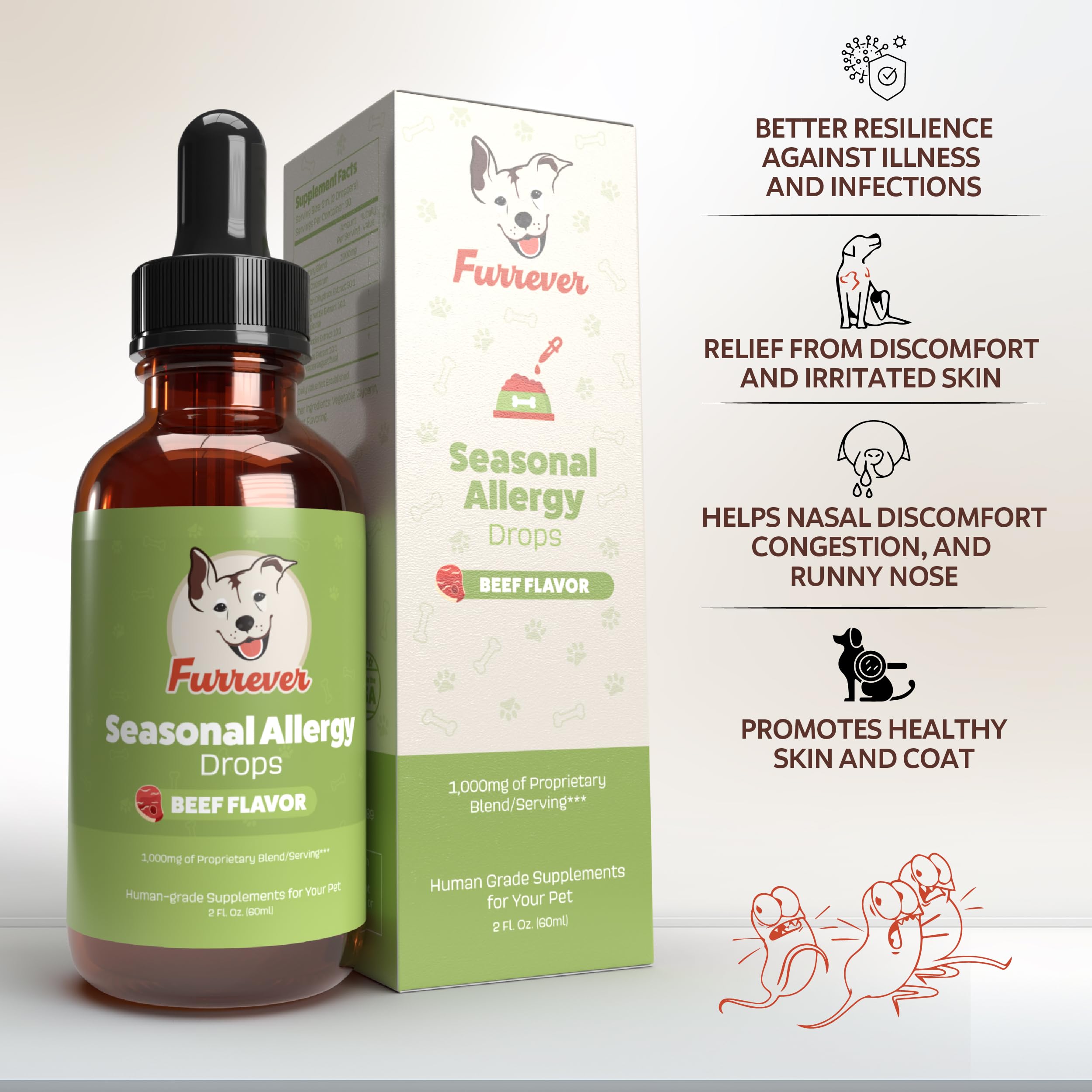 Furrever dog allergy drops shown on a dog after outdoor sniffing.