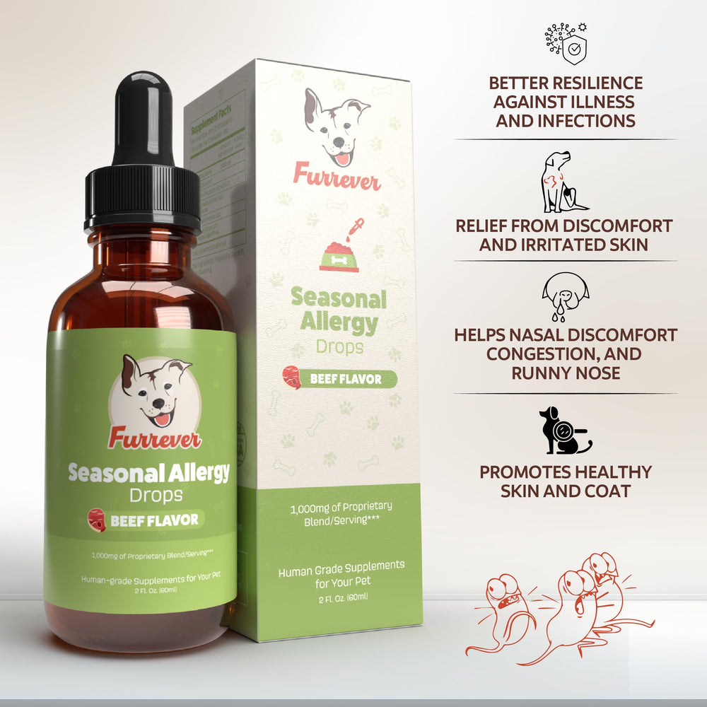 Furrever dog allergy drops shown on a dog after outdoor sniffing.