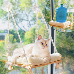 Furrfinity cat window perch on pine wood with plush cushion for cozy sunlit naps