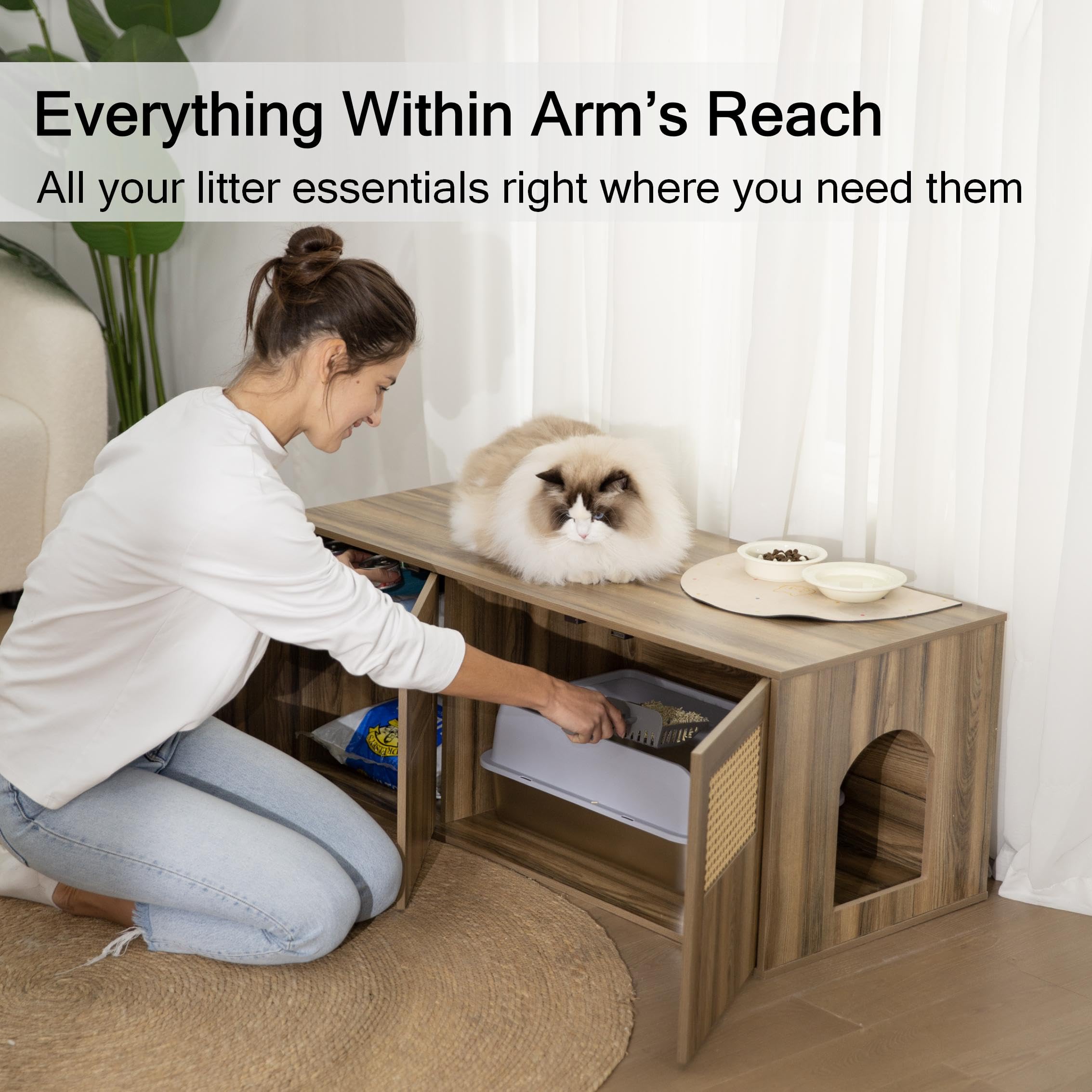 Furriends cat litter enclosure top surface offers space for decor while staying functional.