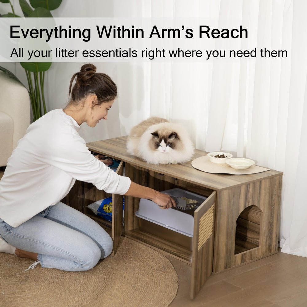 Furriends cat litter enclosure top surface offers space for decor while staying functional.