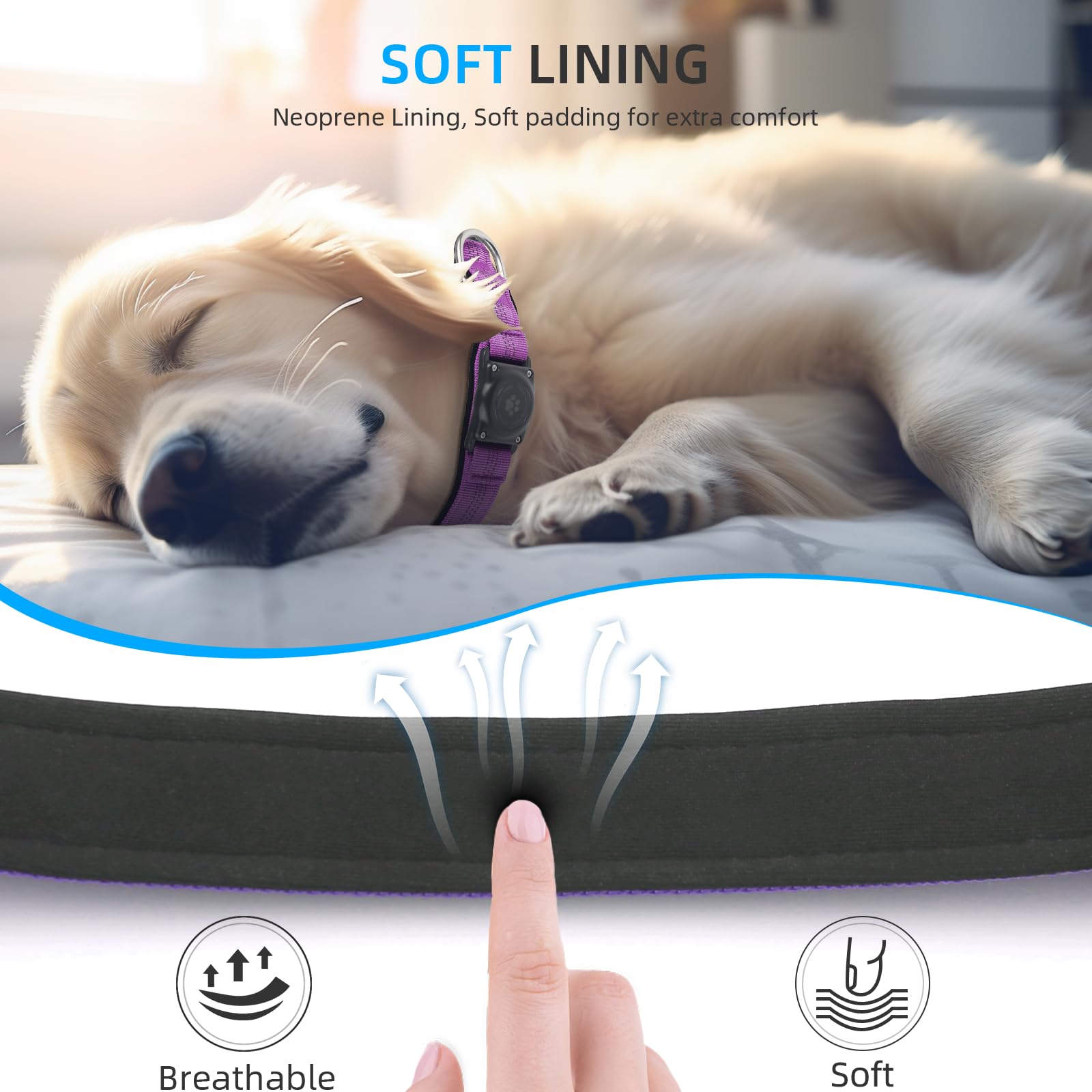 Furrigo AirTag Collar Adjustable Sizes Guide shows multipet compatibility.