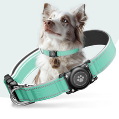Furrigo Airtag Dog Collar teal close-up shows secure holder for reliable tracking