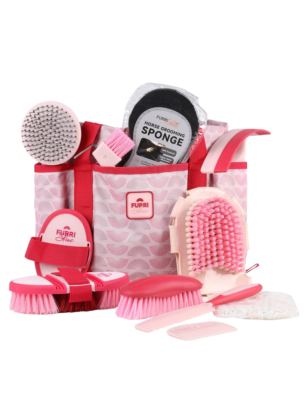 Furrishine 11-piece kit front view shows durable, all-in-one grooming for daily horse care.