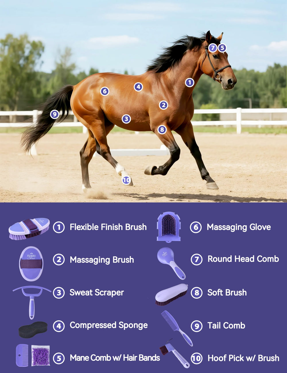 Furrishine flexible finish brush for gentle detangling.
