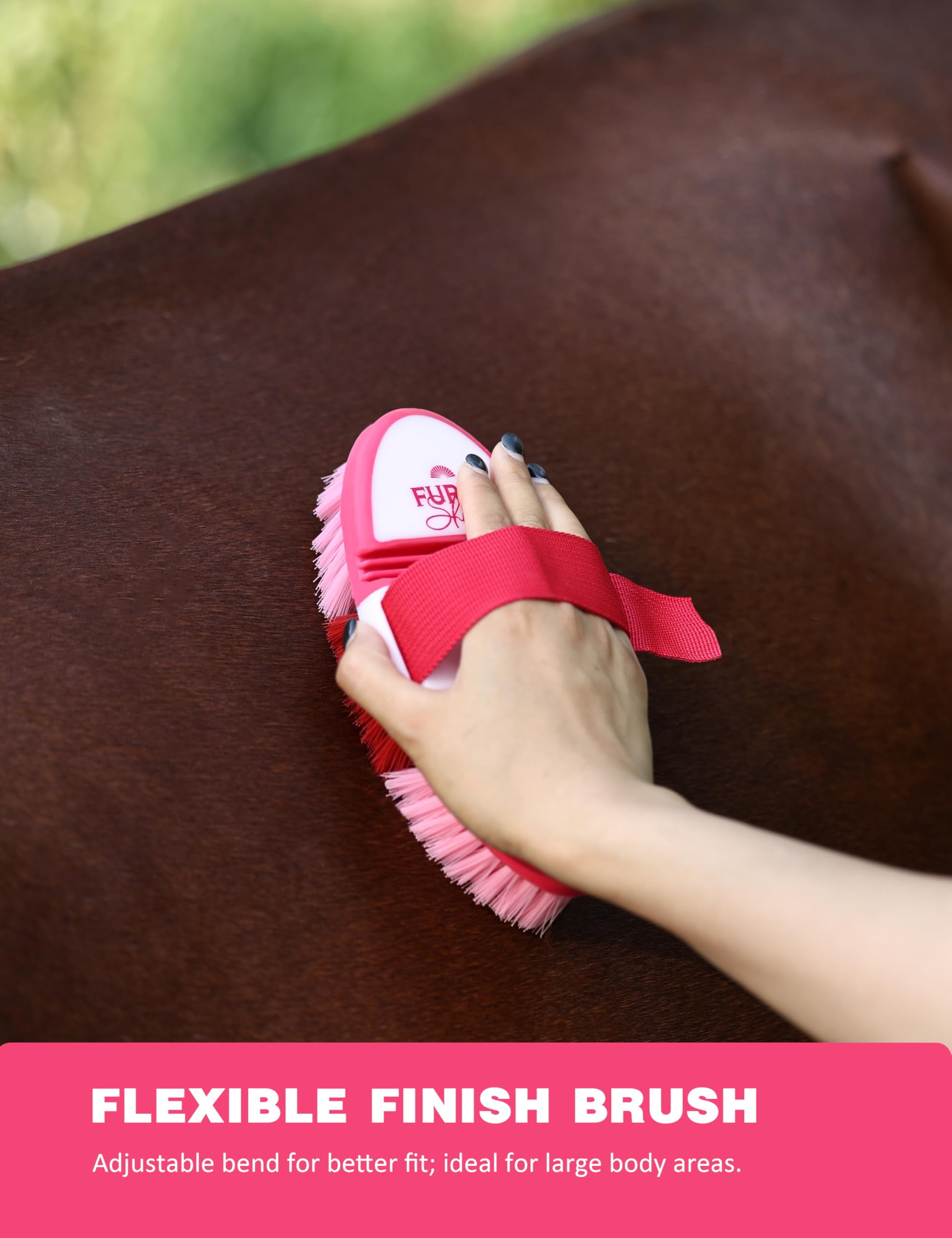 Furrishine hoof pick with brush demonstrates hoof care and cleaning detail.