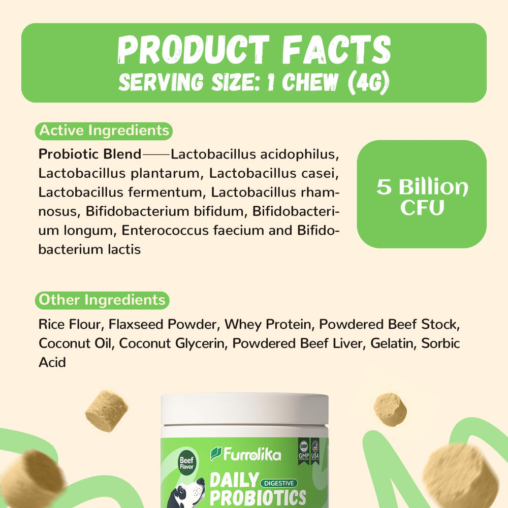 Furrolika Probiotics for Dogs 60-chews value-pack for daily care.