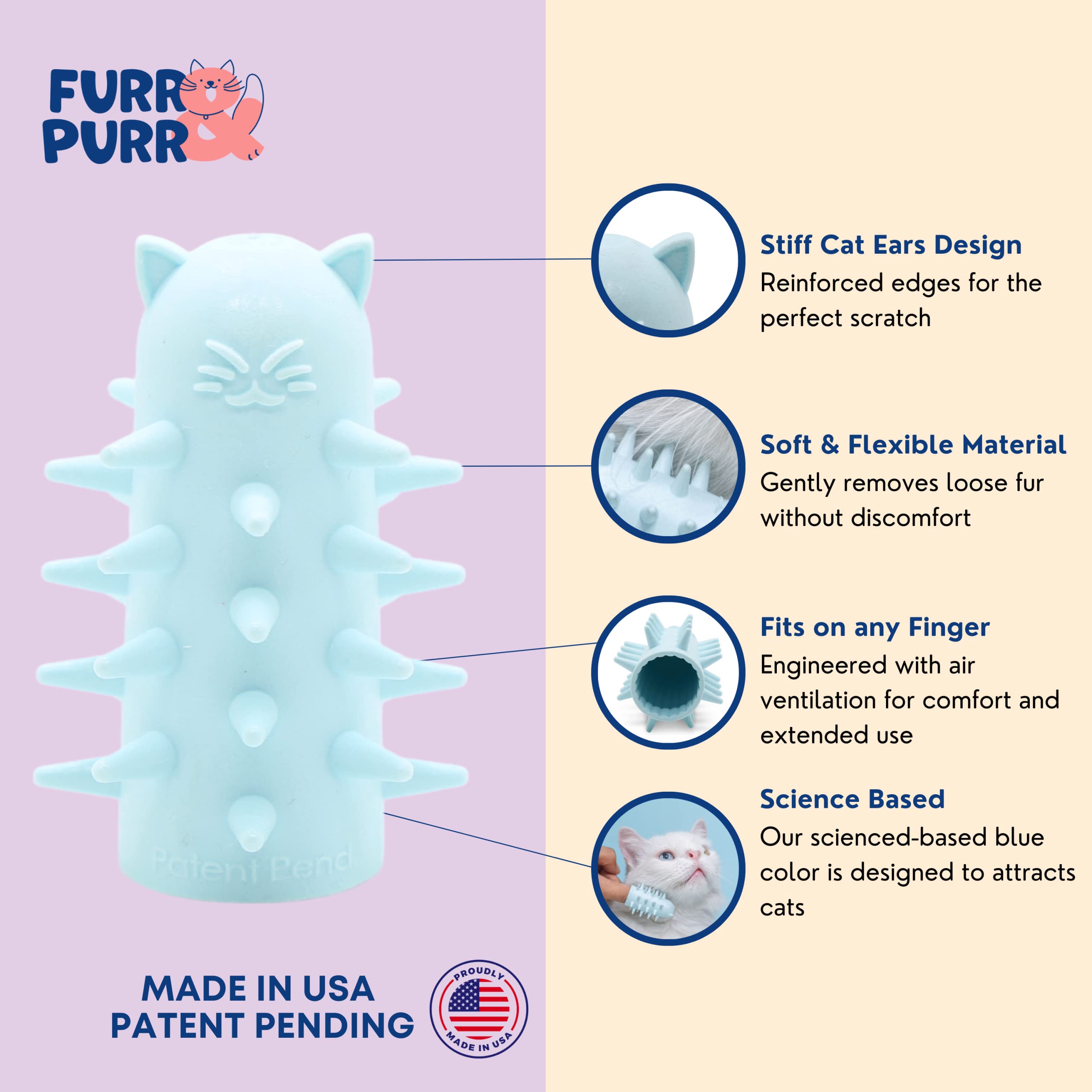 Furr&Purr cat brush set Made in USA tag highlights domestic production.