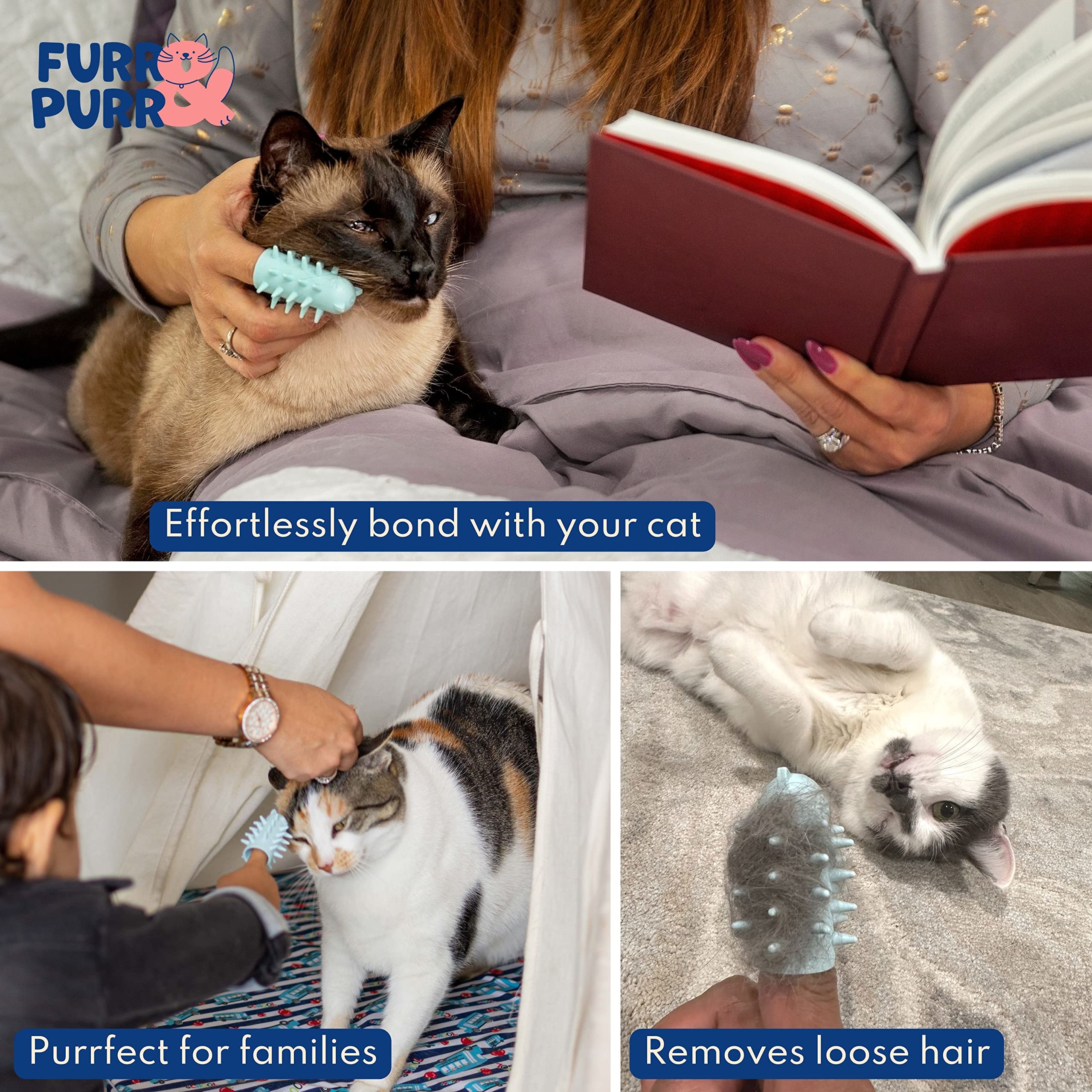 Furr&Purr cat brush set bonding moment during routine grooming sessions.