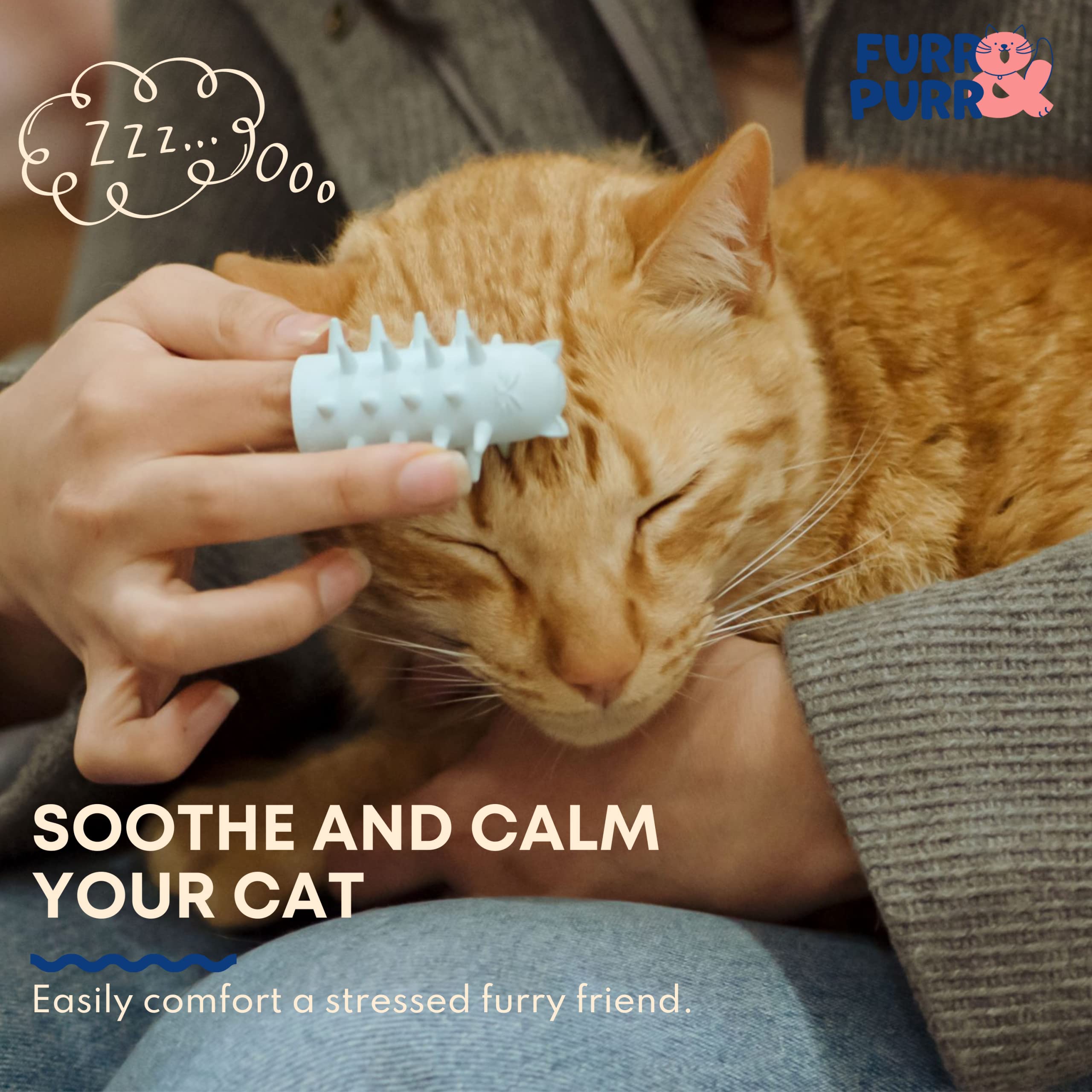 Furr&Purr cat brush set scratching pad in use for at-home scratching relief.