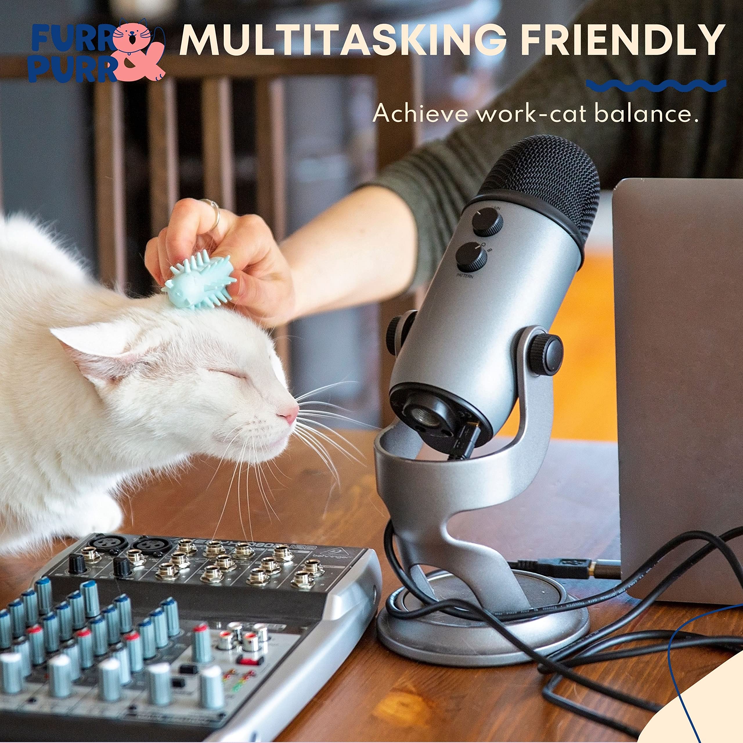 Furr&Purr cat brush set ergonomic finger design enables comfortable grooming sessions.
