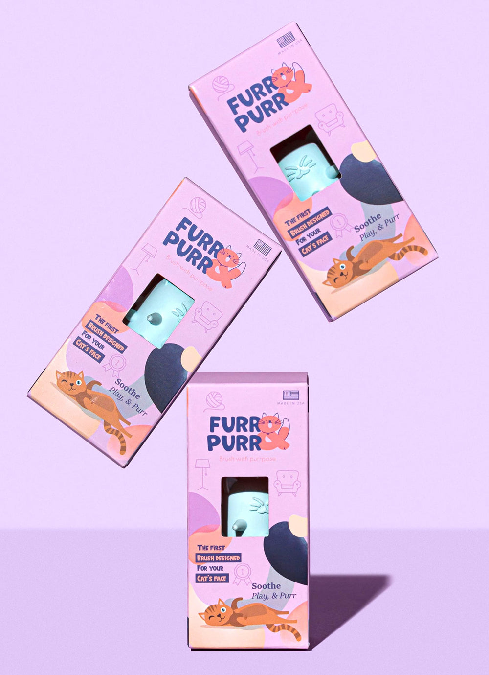 Furr&Purr cat brush set packaging and 2-pack display ready for gifting.