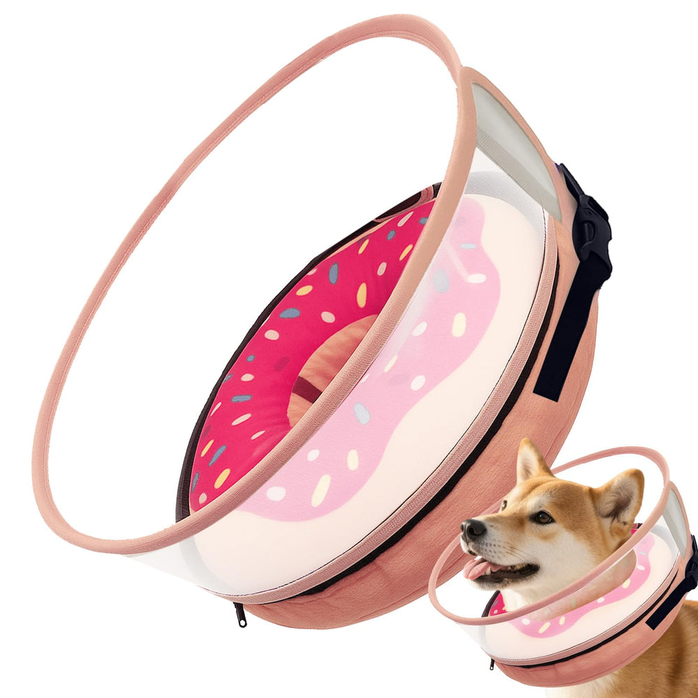 Furrtripsy inflatable cone with donut pink front view for gentle recovery