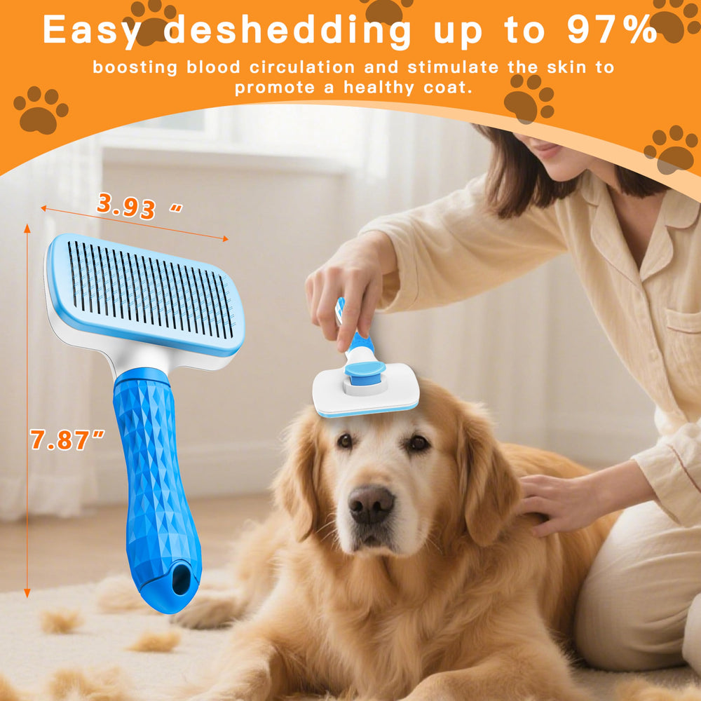 Furry Fun grooming brush deep-cleans loose fur and dander from dogs and cats.