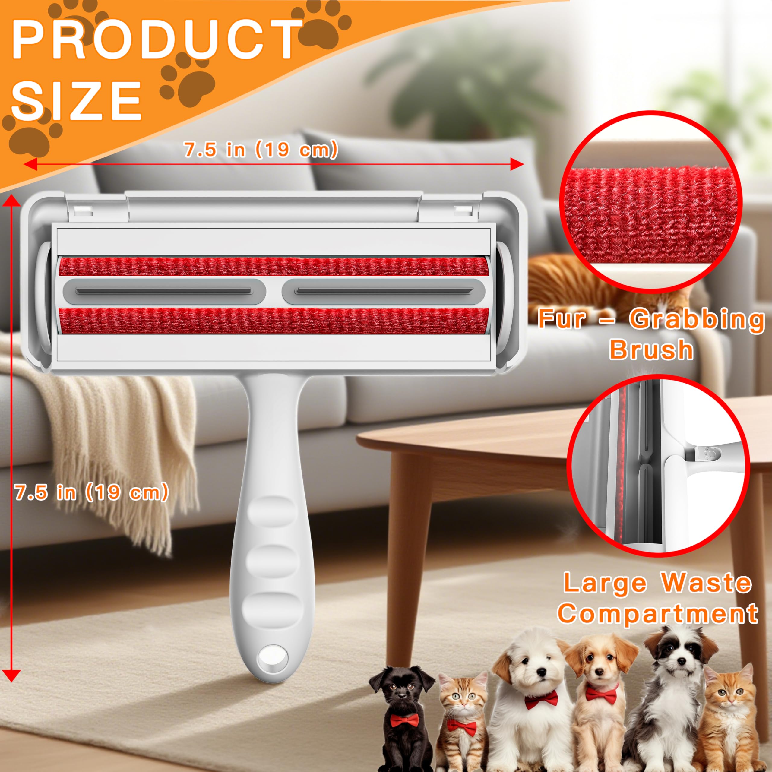 Furry Fun reusable pet hair remover roller in action during car seat cleanup.