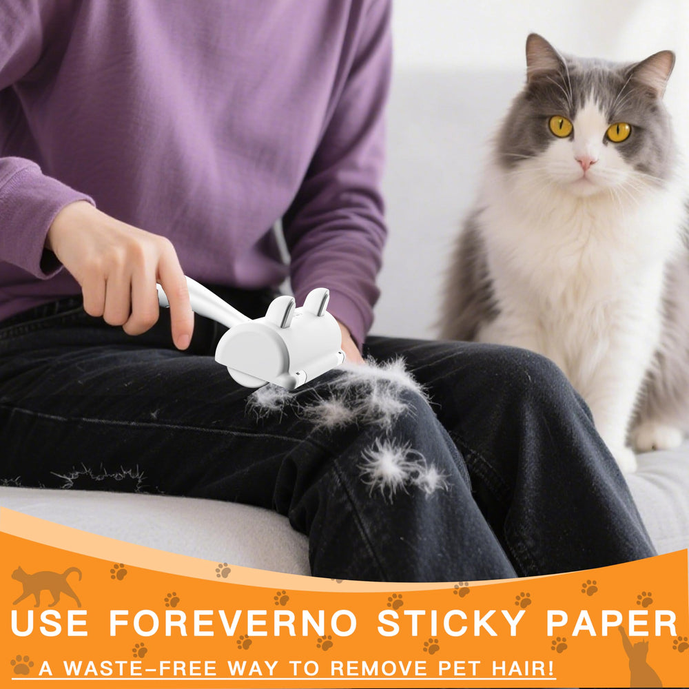 Furry Fun roller on couch removing pet hair efficiently.