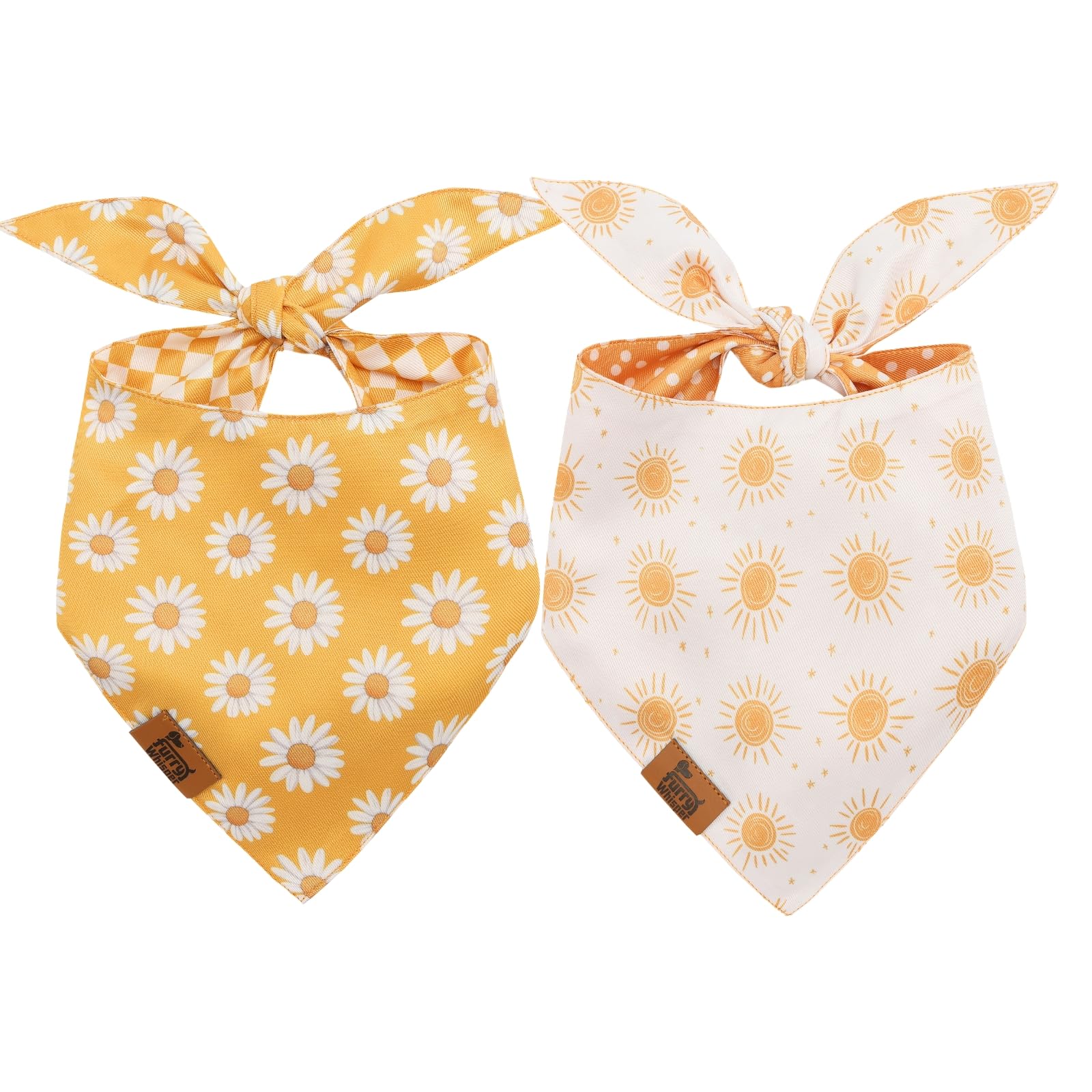 Furry Whisper summer dog bandana—yellow daisy close-up, breathable comfort for warm days.