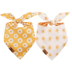 Furry Whisper summer dog bandana—yellow daisy close-up, breathable comfort for warm days.