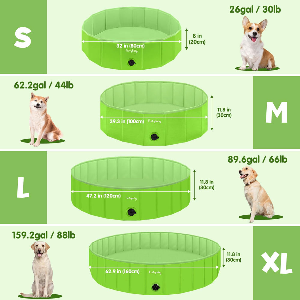 Furrybaby dog pool 39-inch green drain hole enables quick water release.