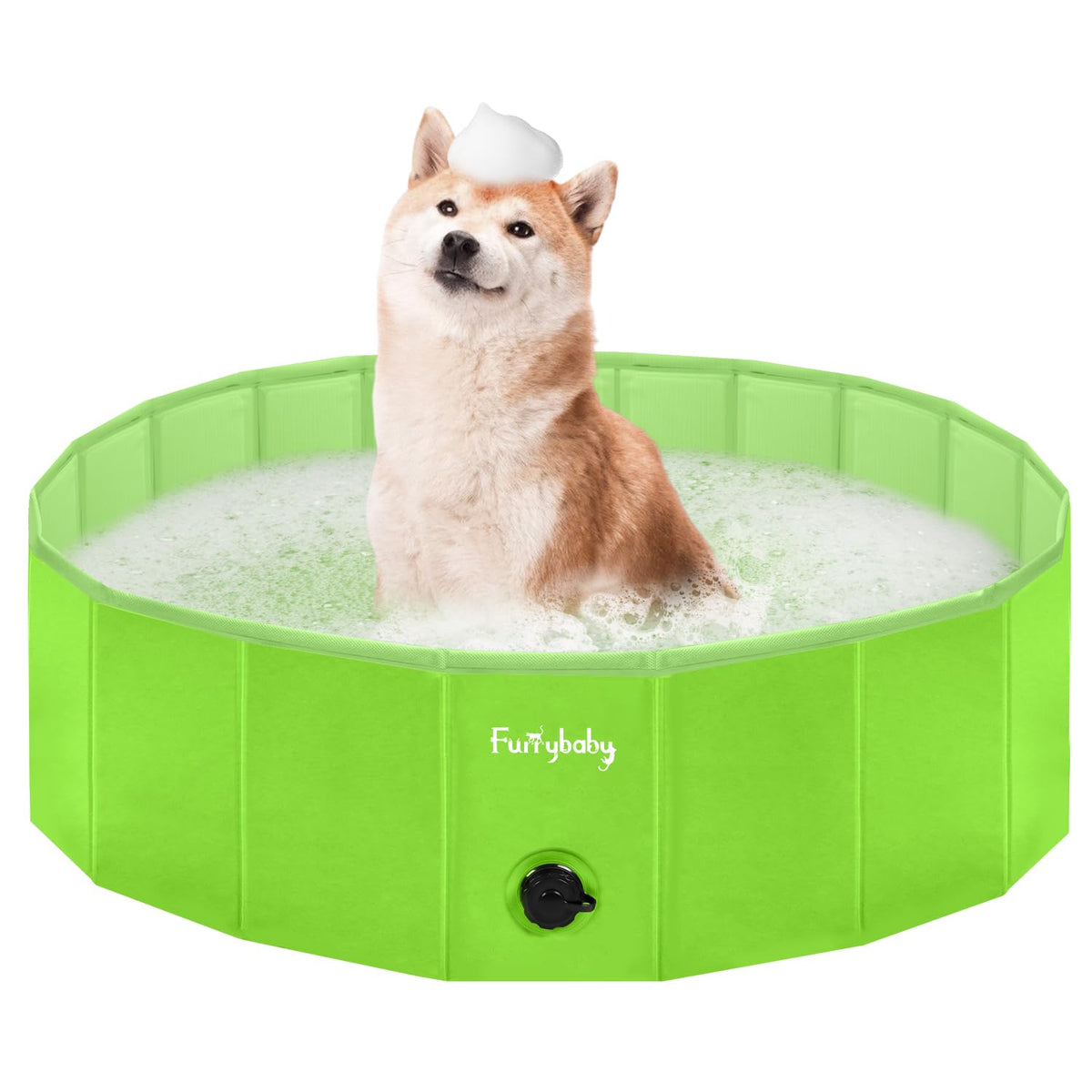 Furrybaby dog pool foldable 39-inch green front view showing a roomy, safe play space for large dogs.