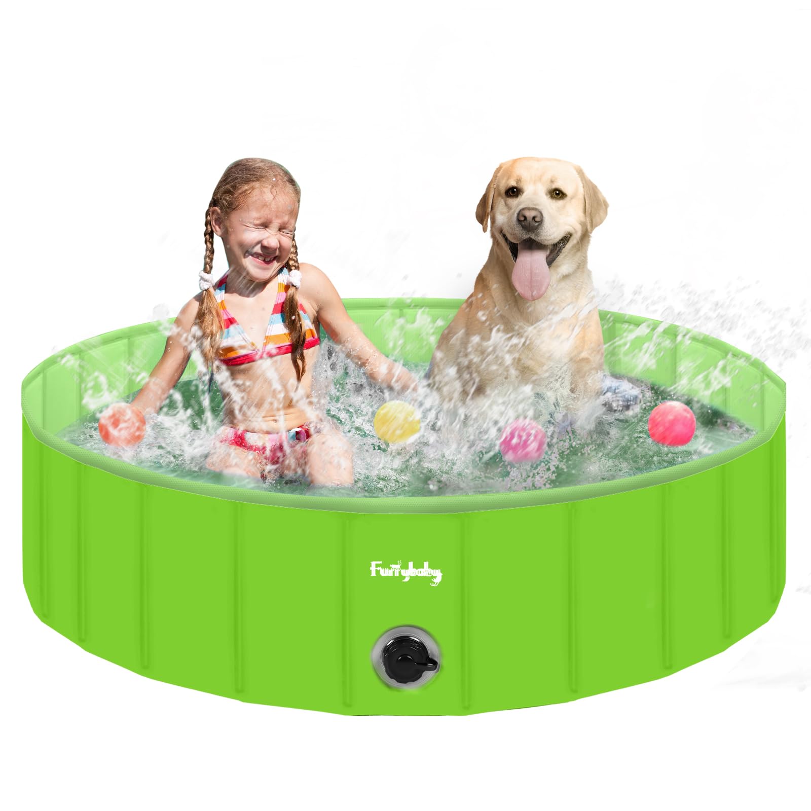 Furrybaby dog pool foldable green shows portable design for outdoor travel and easy storage.