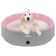 Furrybaby dog pool foldable setup shows portable, easy-to-carry fun for pets and kids.