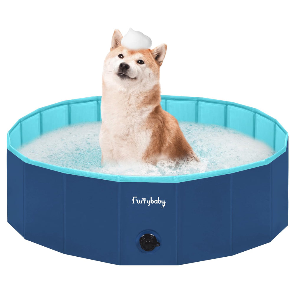 Furrybaby navy 39-inch dog pool folded for compact storage and travel