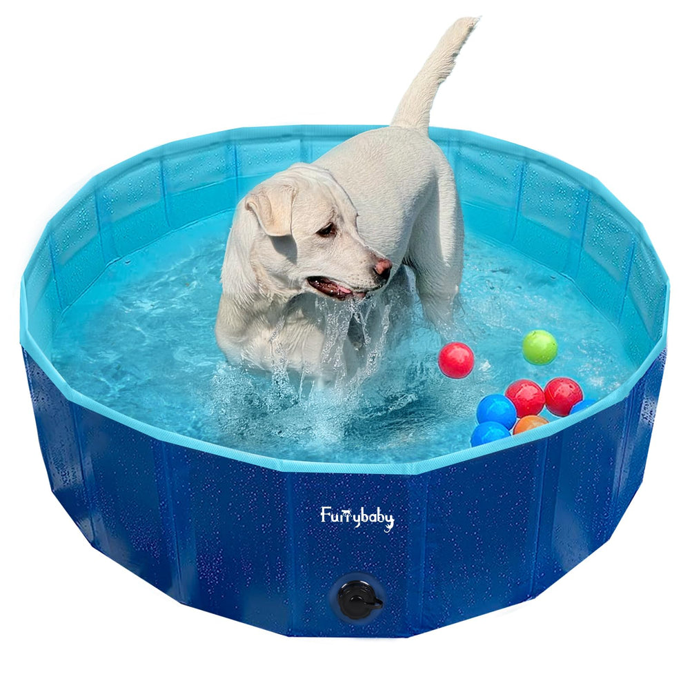Furrybaby foldable dog pool side view for outdoor cooling and play.
