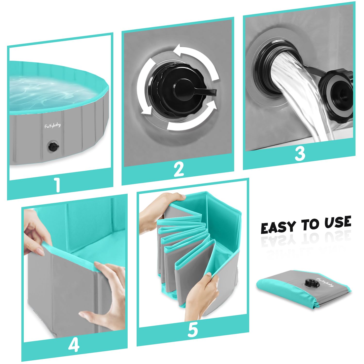Furrybaby kiddie pool hard plastic close-up reveals thick PVC and mesh for wear resistance