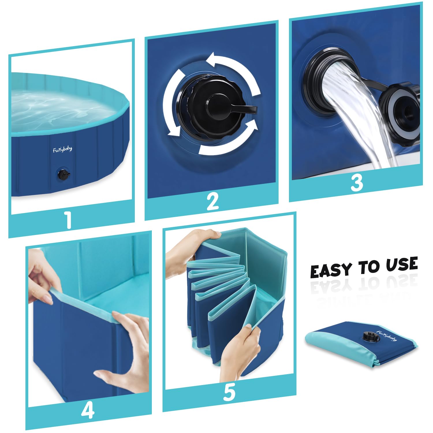 Furrybaby small dog pool collapsible design for convenient travel and storage.