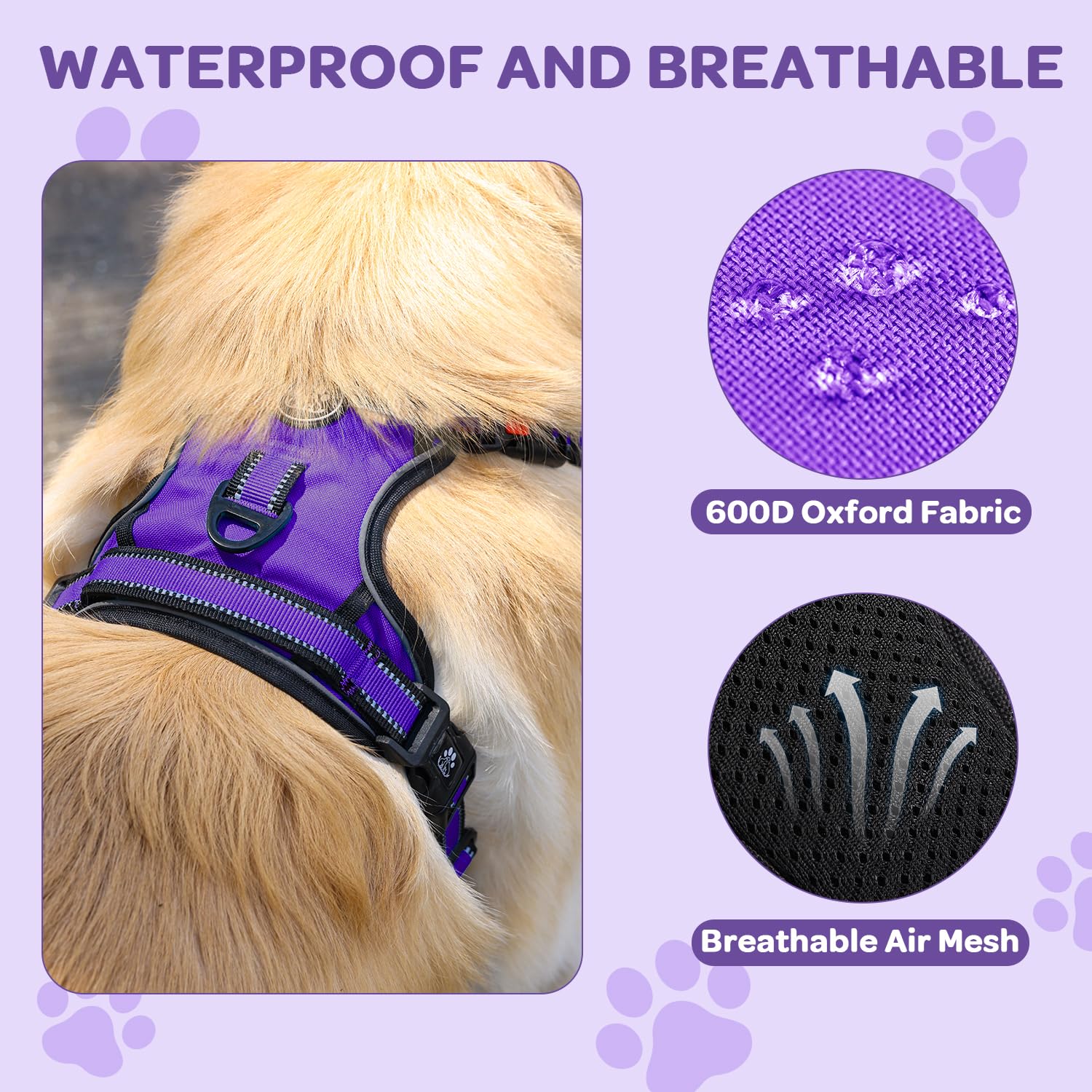 FURRYFECTION dog harness back ring purple XL supports casual walks and hikes