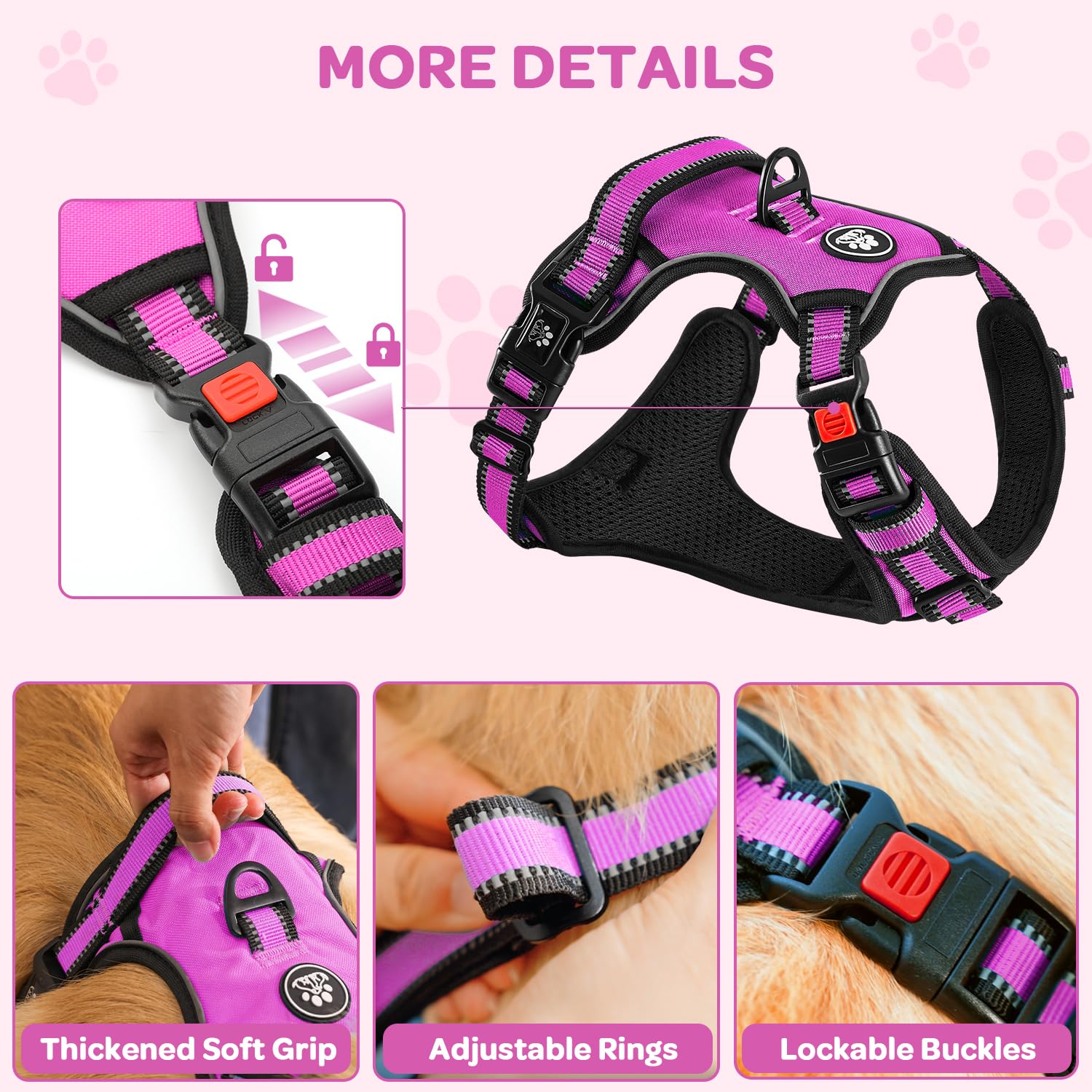 FURRYFECTION rose padded-handle harness, easy-grab control during walks