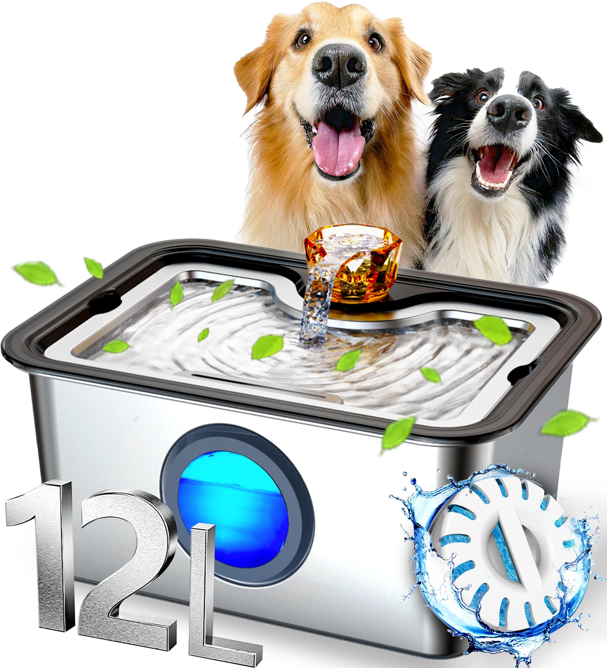 FurryPlanet large-dog water fountain viewing window shows water level for easy refills.