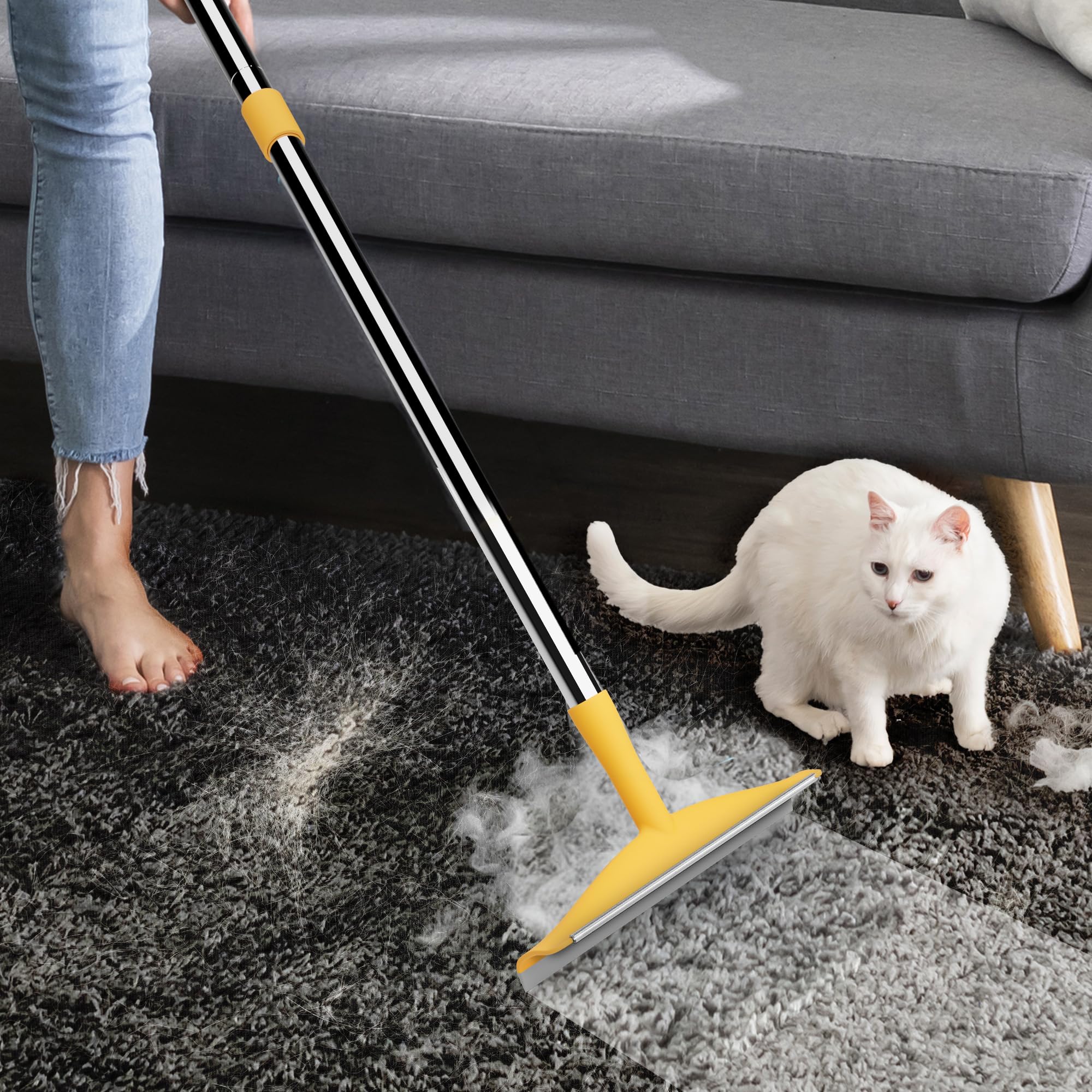 Fursprint carpet rake extended with 60-inch handle for deep cleaning