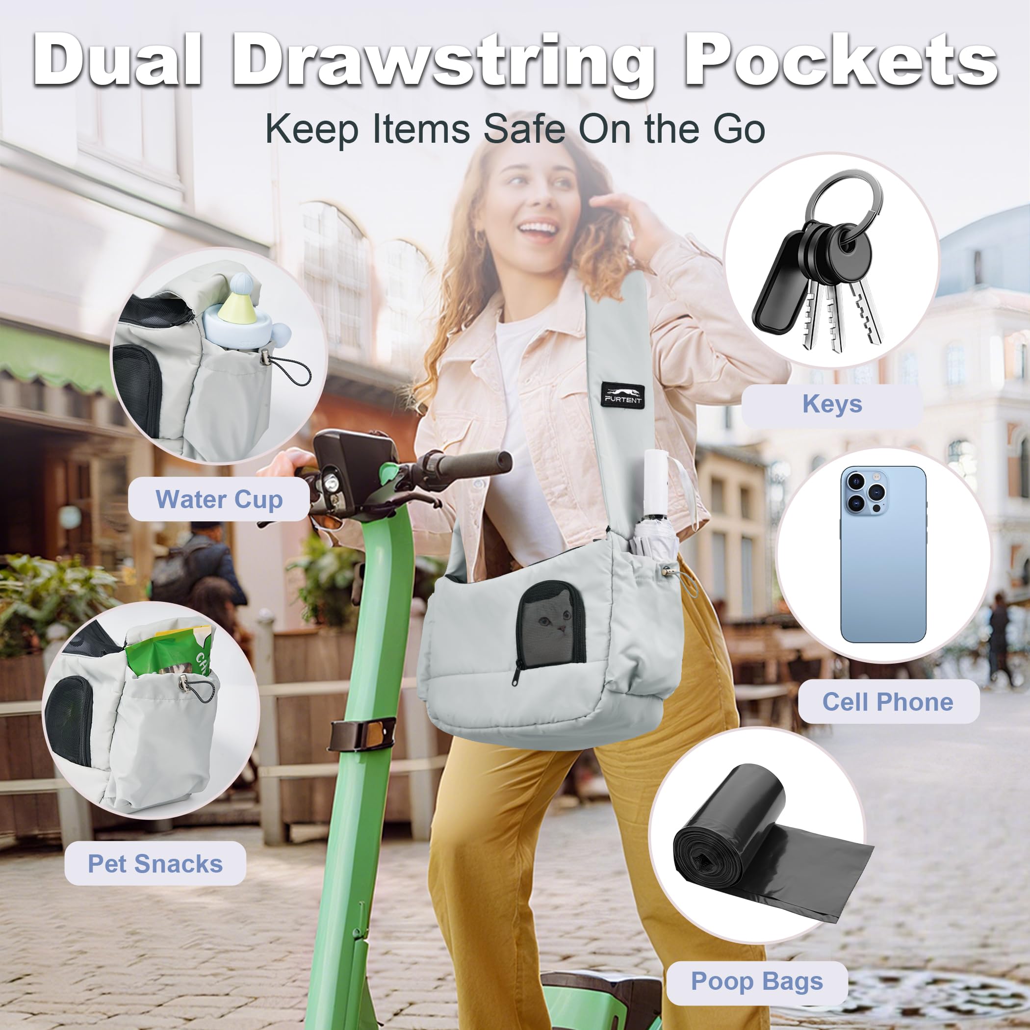 Furtent cat sling top-mesh-opening enables interaction while staying secure on errands.