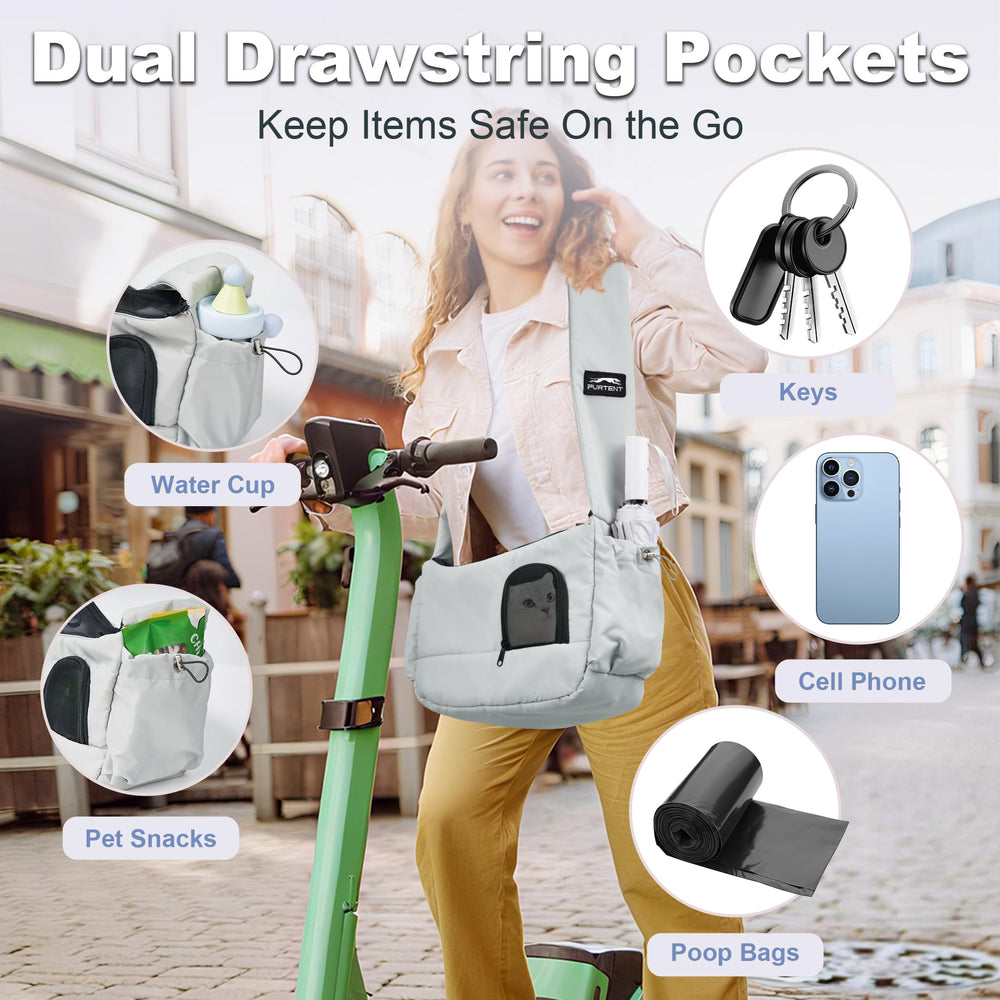 Furtent cat sling top-mesh-opening enables interaction while staying secure on errands.